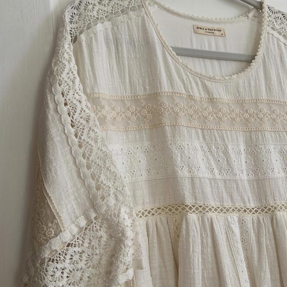 Spell Suki Mini Smock Dress in White Size XS - Picture 4 of 7